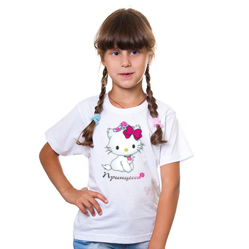 Белая детская футболка Kitty-принцесса
