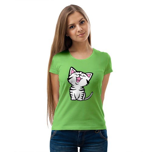 Светло зеленая женская футболка милый котенок